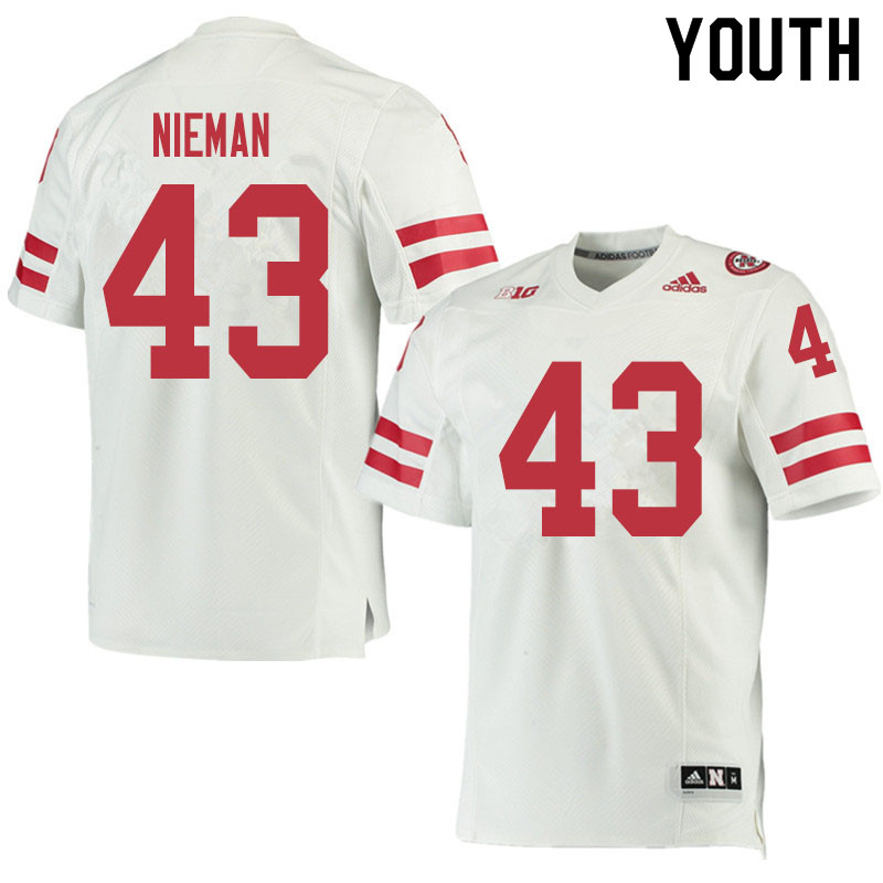 Youth #43 Mason Nieman Nebraska Cornhuskers College Football Jerseys Sale-White - Click Image to Close